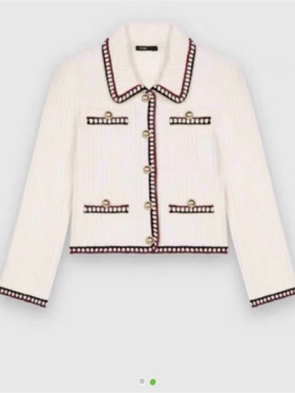 Maje Cream Cropped Jacket with Black and Burgundy Trim
